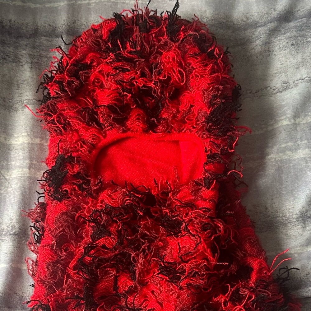 Red and Black Distressed Balaclava Ski Mask